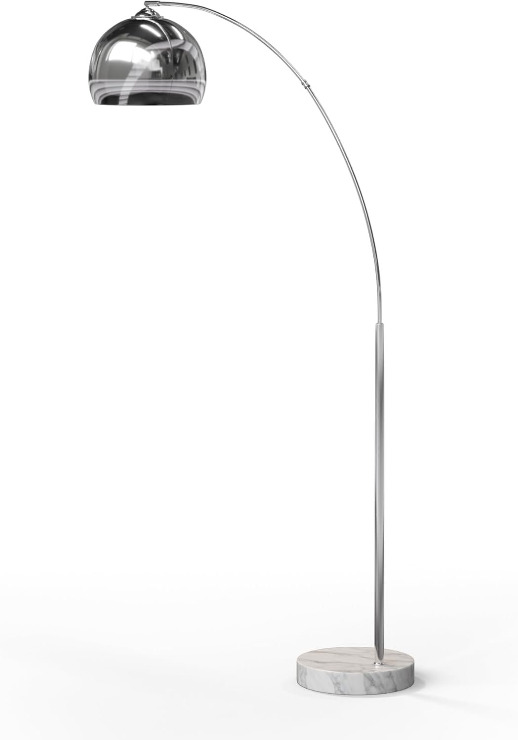 Teamson Home Arquer 68.1″ Arc Floor Lamp for Living Rooms, Home Offices, Dining Rooms, Bedrooms with Faux White Marble Base and Chrome Bell Shade