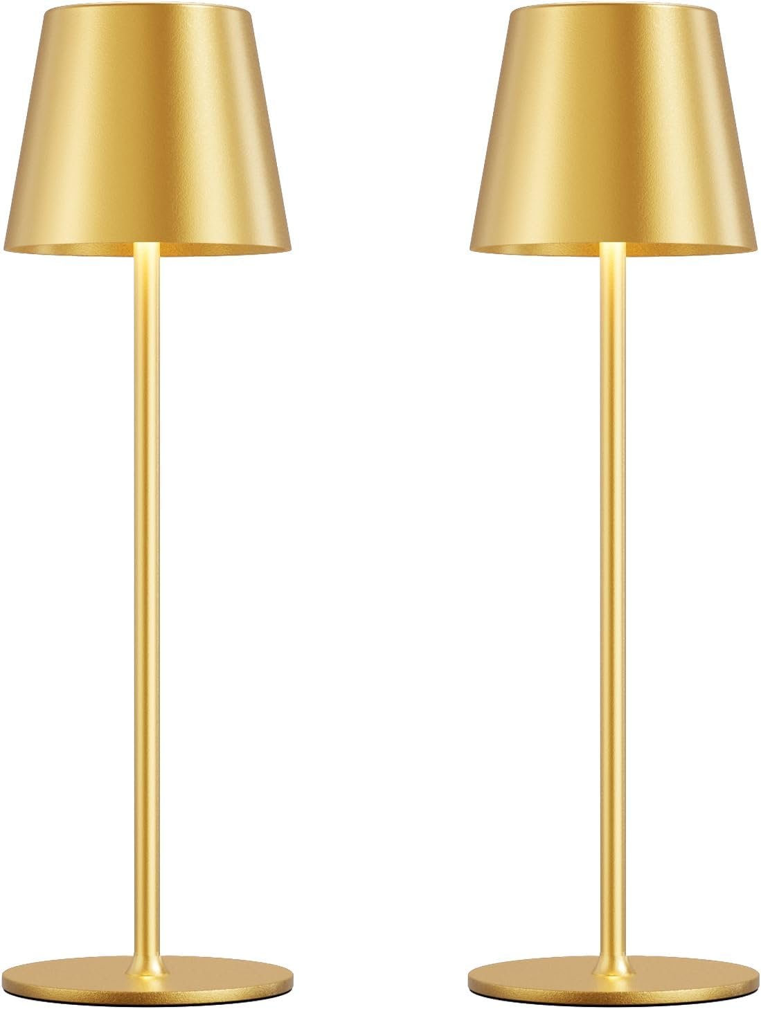 Cordless Table Lamp Rechargeable Gold – KK 2 Pack 5000mAH Battery Operated Lamp for Dining Table, 3 Color Stepless Dimming Wireless Lamp for Counter, Outdoor Patio, Touch Control, Water Repellent