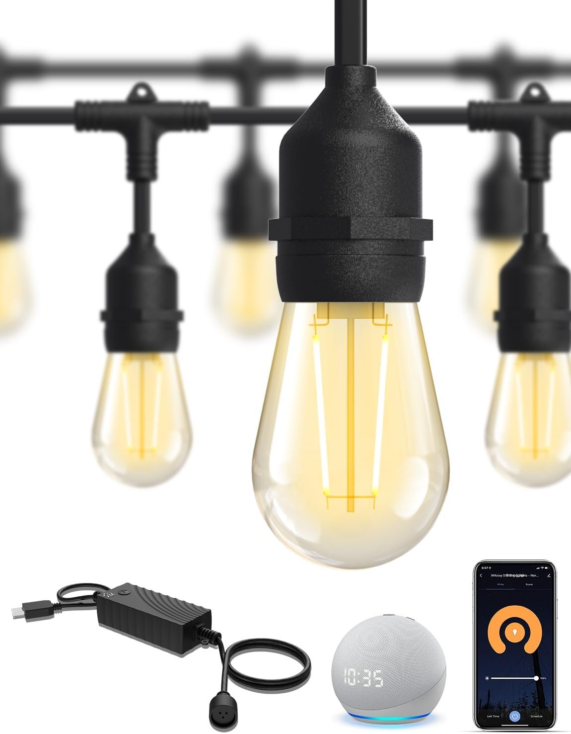 XMCOSY+ Outdoor String Lights,72.5FT Smart Dimmable Edison Bulb Patio Light