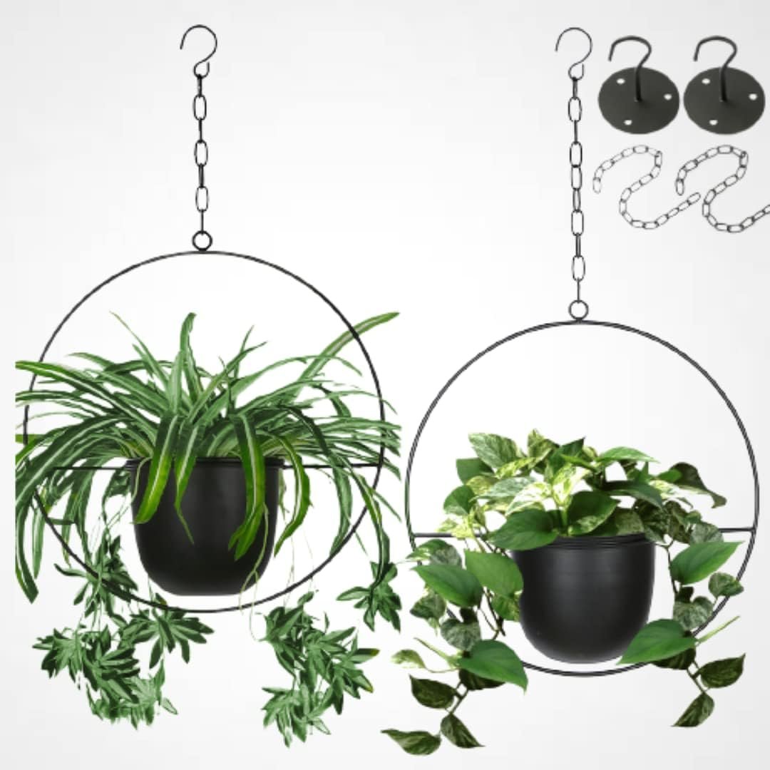 2 Pack Hanging Planter with 5.5″ Pot, Metal Hanging Plant Holder