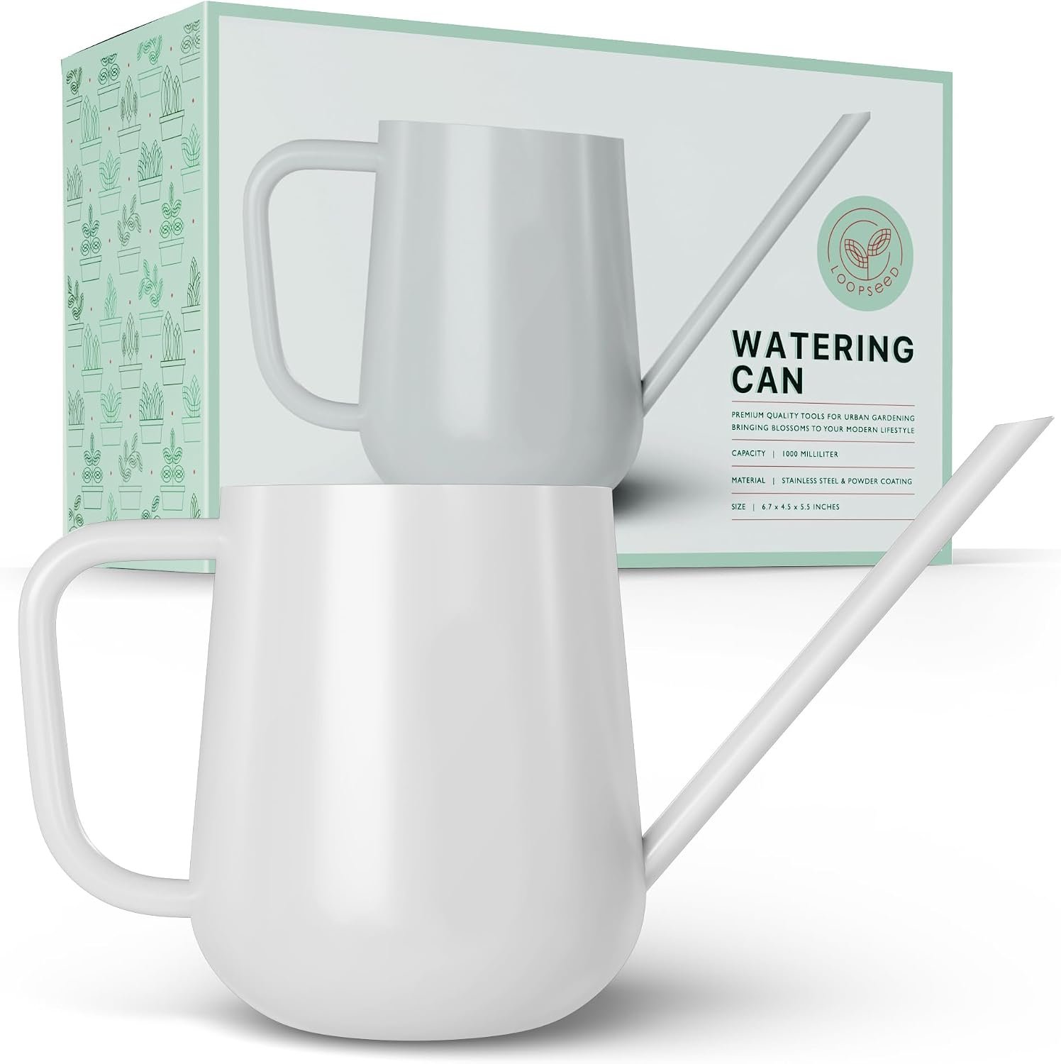 Metal Indoor Plant Watering Can with Long Spout 1000ml – White