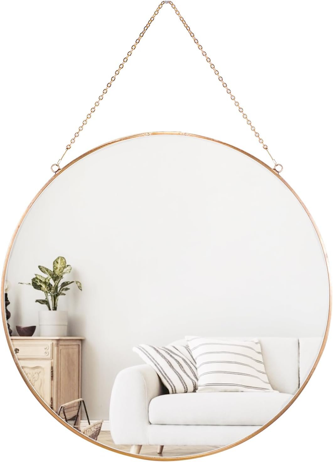Dahey 11.8″ Small Circle Round Office Wall Hanging Mirror with Chain, Gold