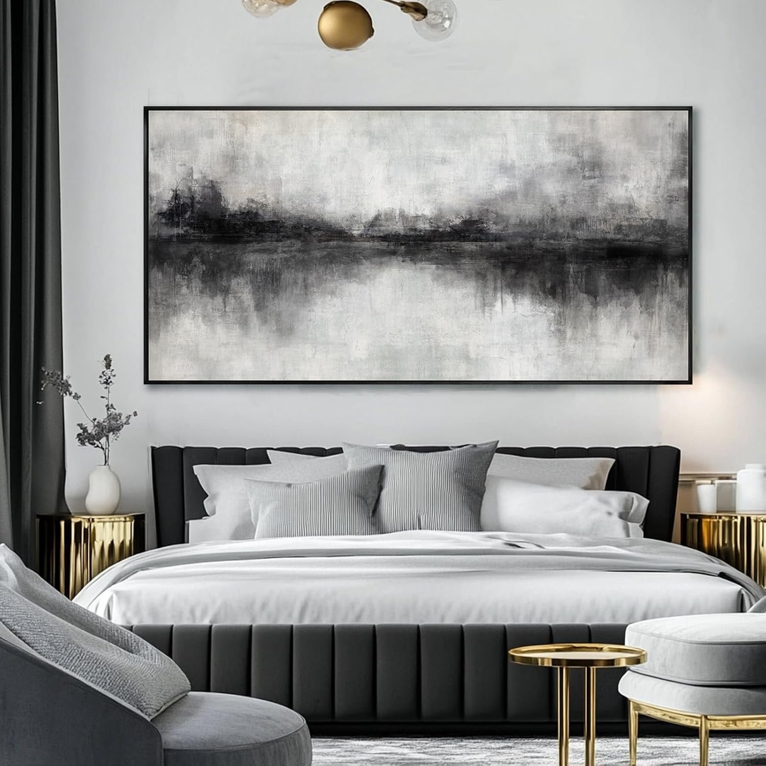 Large Abstract Canvas Wall Art Black and Grey Art Pictures for Wall Decor 29″x58″ Artwork Decoration for Living Room Framed Neutral Wall Prints Kitchen