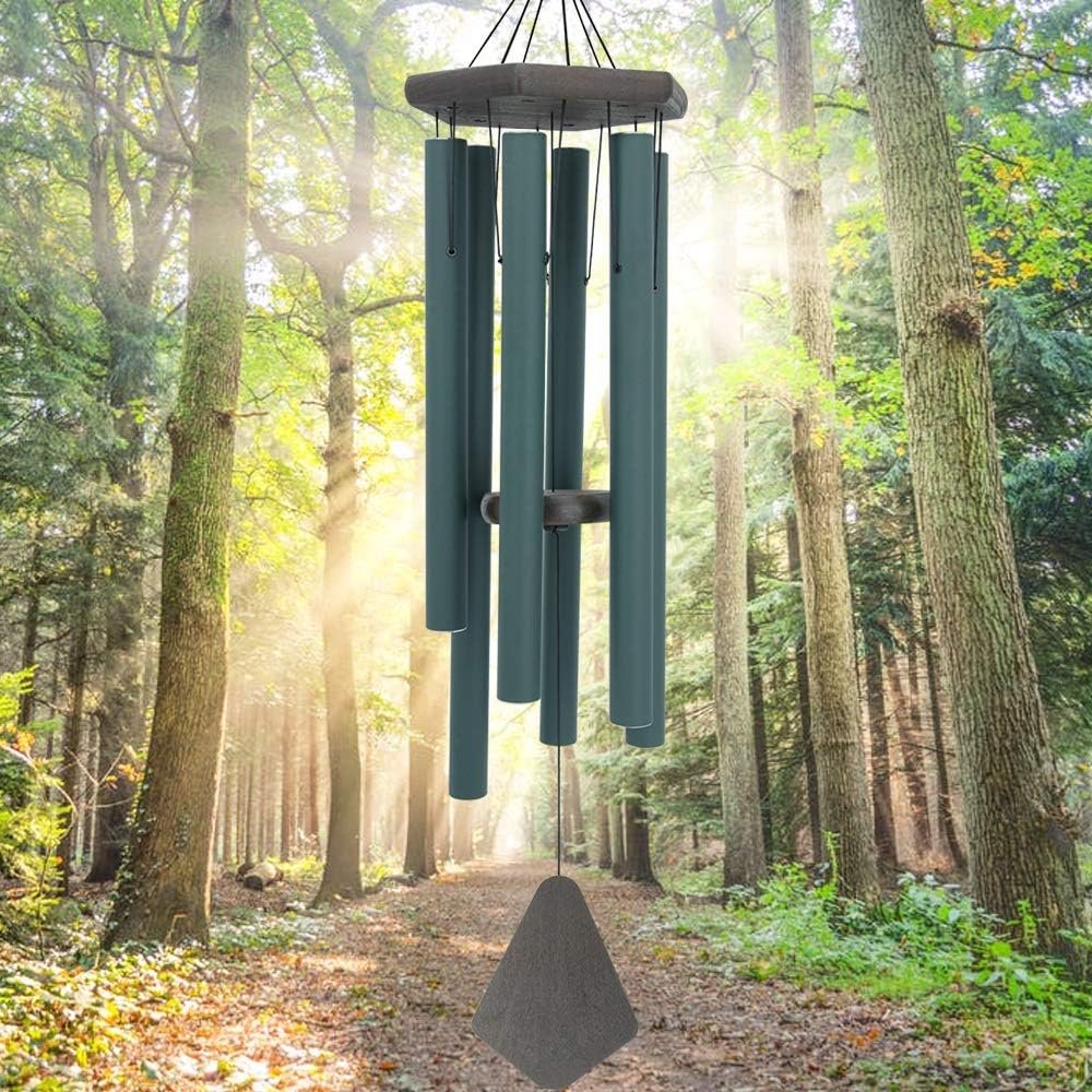 Large Wind Chimes for Outside 36 inch Green Deep Tone Garden Gift Outdoor