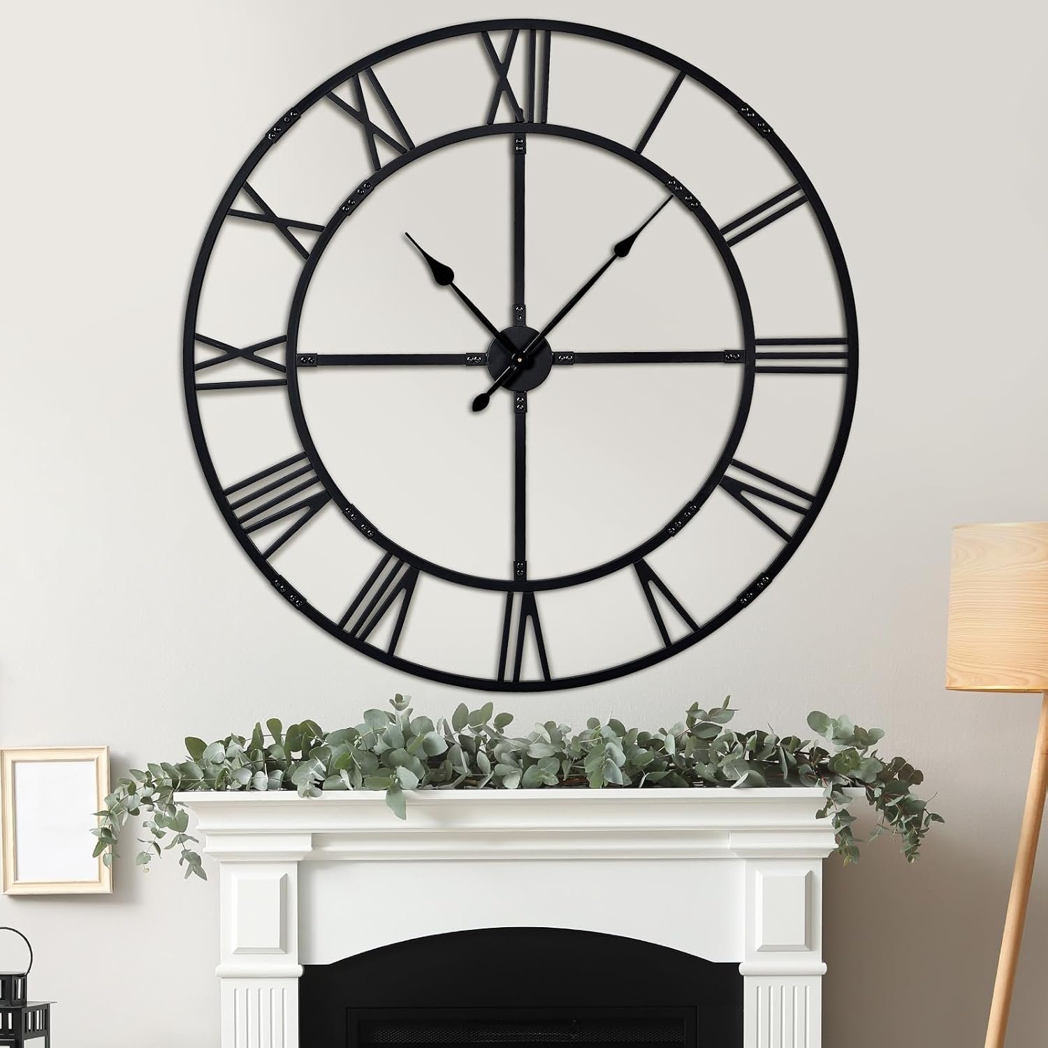 48 Inch Large Silent Wall Clock, Easy Assembly Roman Numeral Black