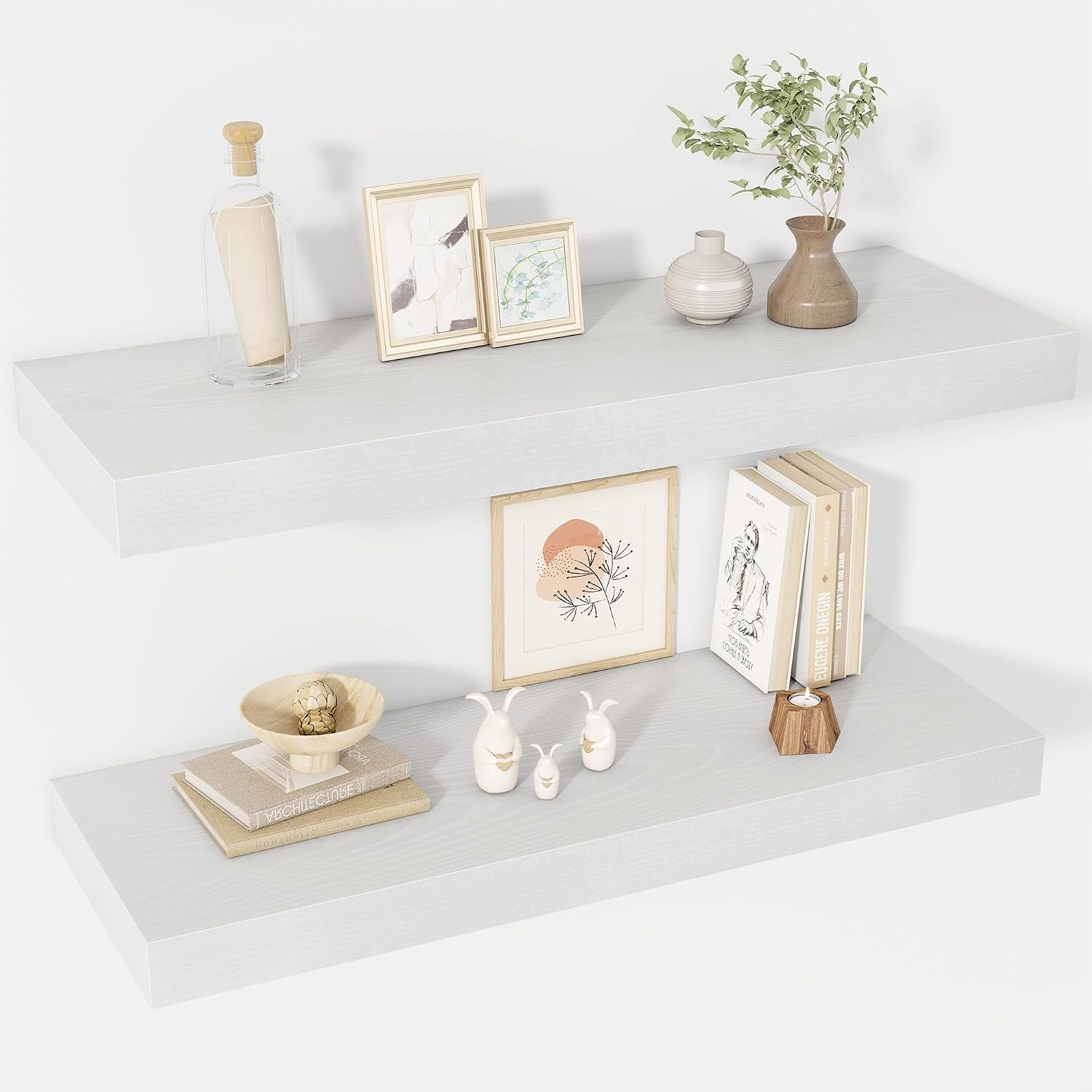 Acovy 30 Inch Floating Shelves, 12″ Deep Floating Shelf Wall Mounted, 30″ Wall Shelves, Rustic Deep Bookshelf, Extra Deeper & Thicker Display Shelves for Bedroom, Living Room, White, Set of 2