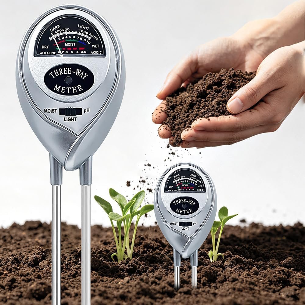 3 in 1 Soil Tester Soil Moisture Fertility pH Tester Soil Test Soil Moisture Meter for Garden Care Lawn Agriculture No Batteries Required