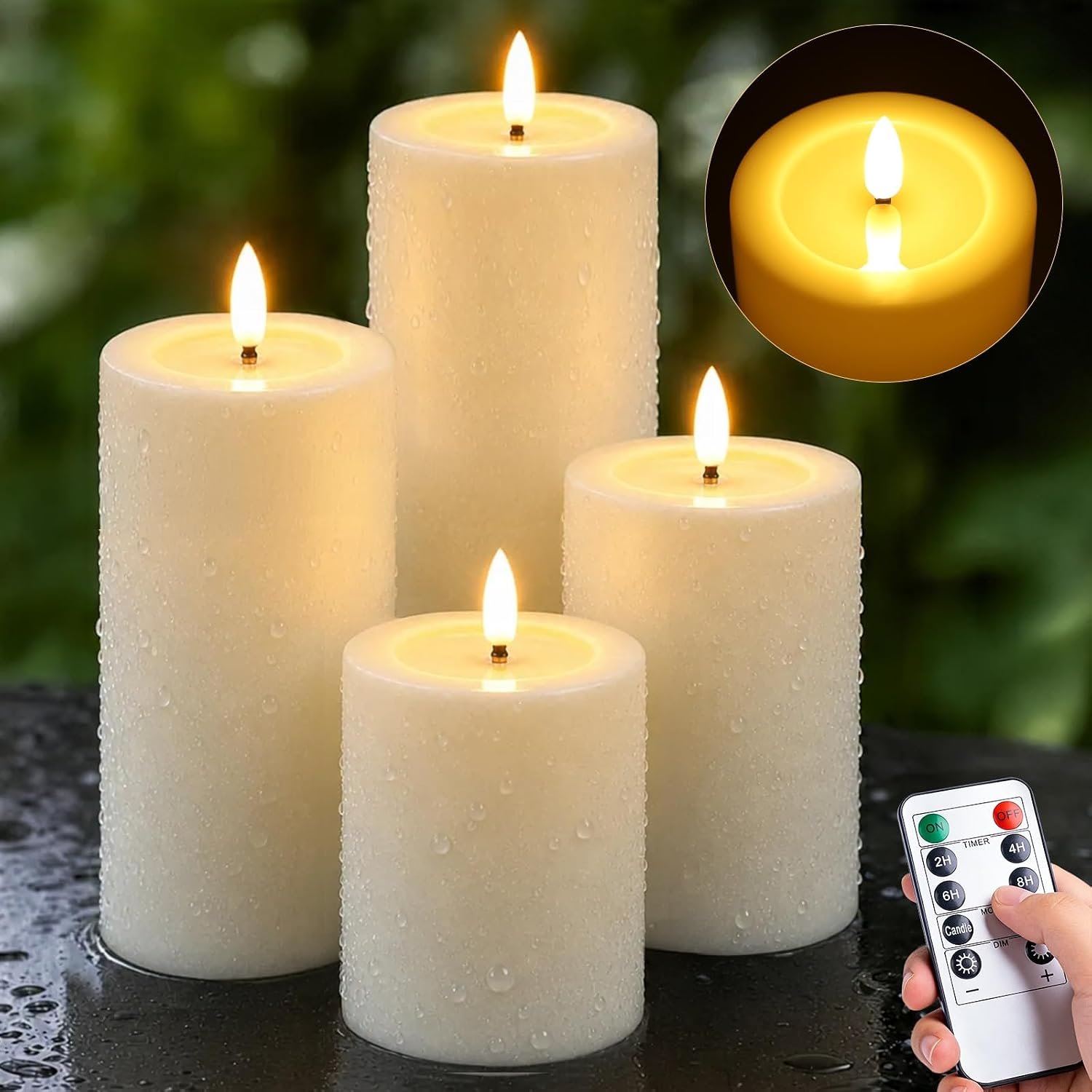 Outdoor Waterproof Flameless Candles Battery Operated with Remote and Timer