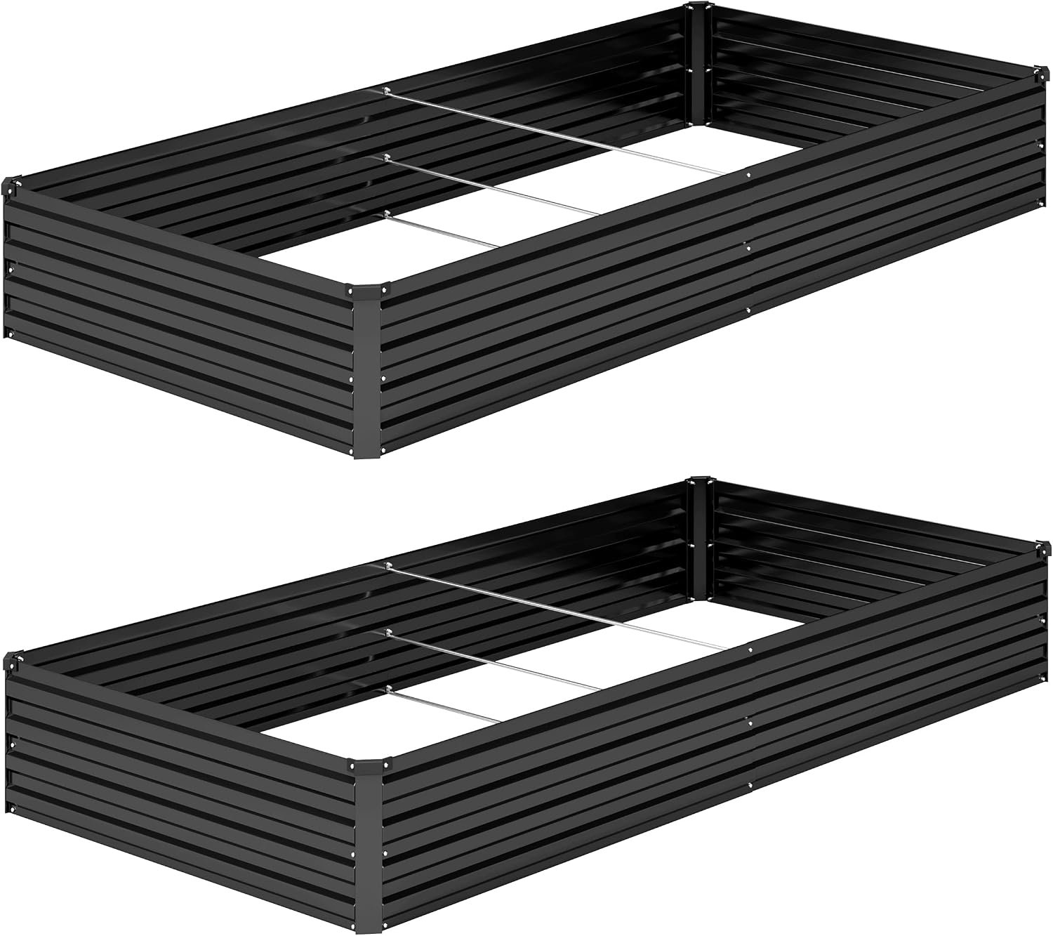 DIIYIV 2PCS 8x4x1FT Galvanized Raised Garden Bed Kit,Vegetable Boxes-Rectangle Metal Flower Box,Large Planter Raised Beds Outdoor Garden for Planting,Fruit,Herb-Black