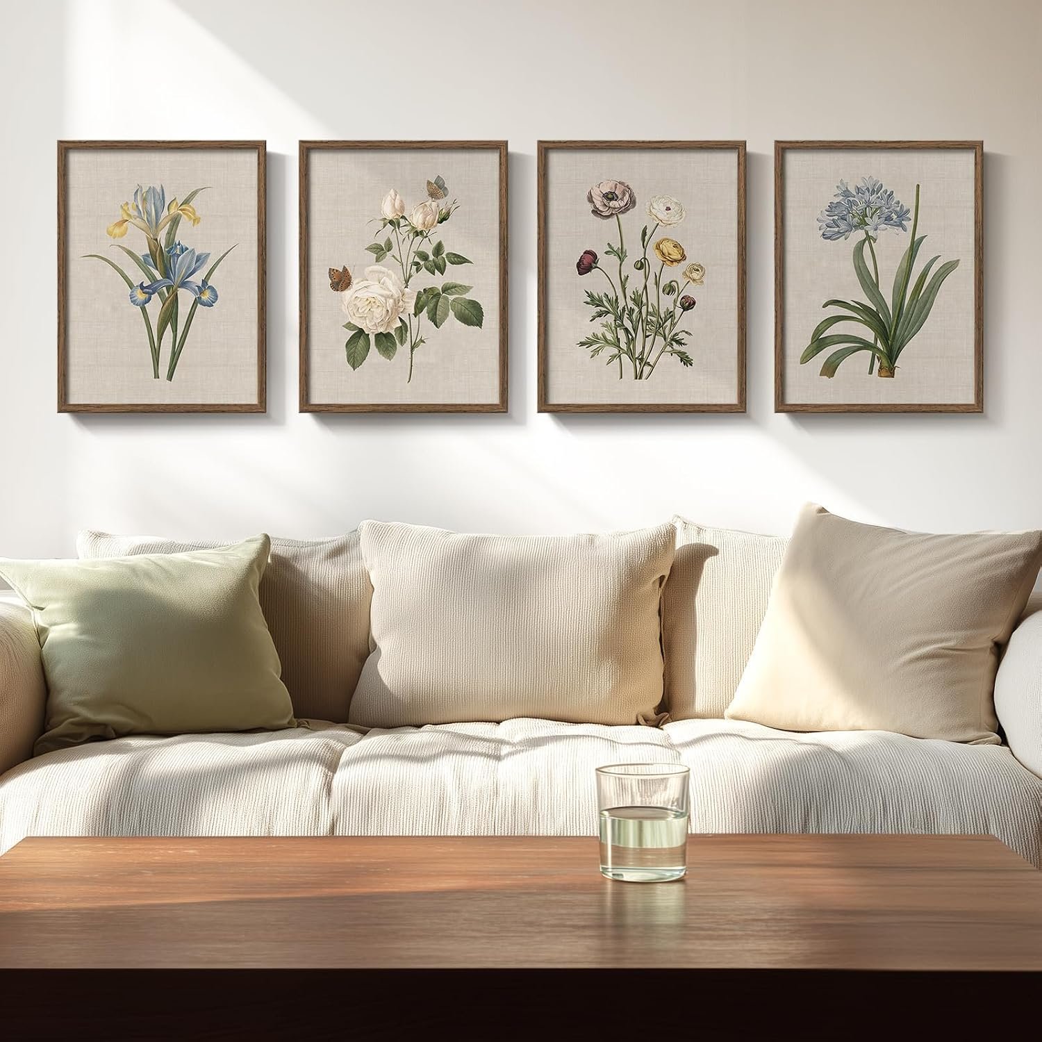 Framed Vintage Floral Botanical Wall Art for Living Room, 4 Piece 12×16 In