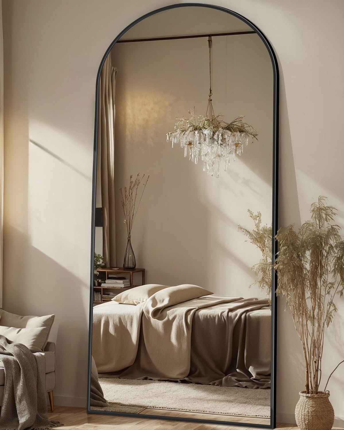 Antok 71″ x28” Arched Full Length Mirror, Floor Mirror with Stand,Black