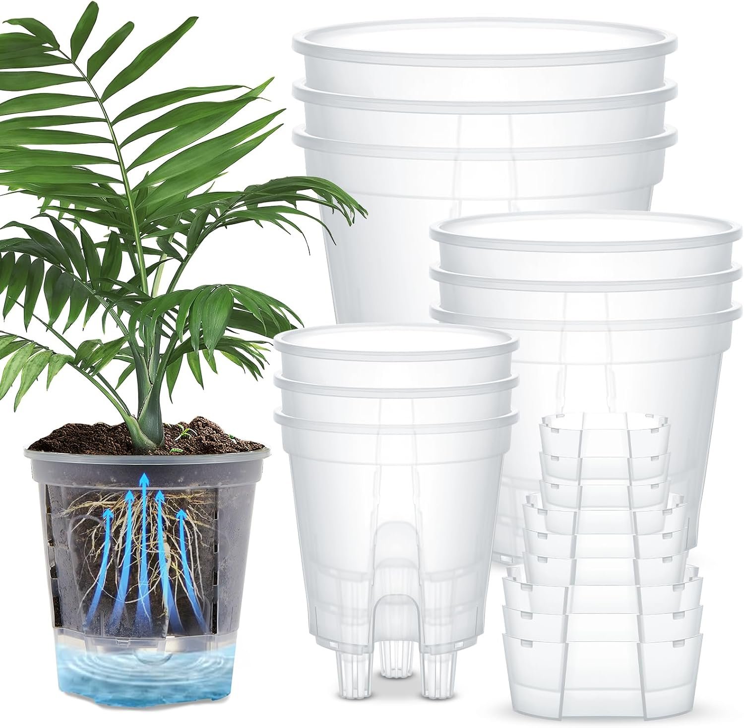 Wonderjune Self Watering Planter, 4.72”, 5.91”, 7.09”, Clear, 9 Pcs
