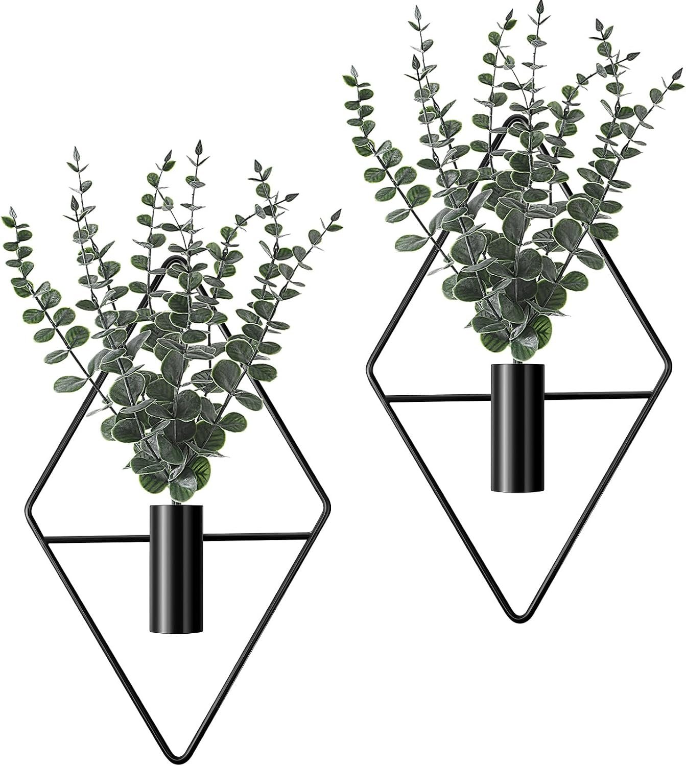 Jexine 2 Pcs Hanging Artificial Planters Wall Decor, Black, Eucalyptus