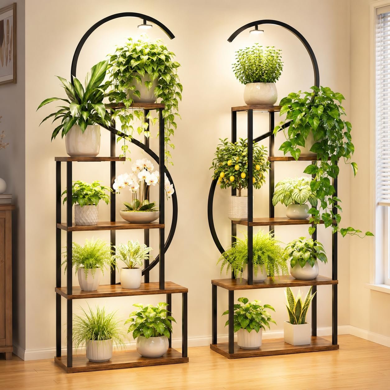2-Pack Plant Stand with Grow Lights for Indoor Plants, Dimmable & Zone Control Smart Plant Shelf, Modern Corner Display Rack for Living Room, Balcony, Office, Small Apartment & Plant Lovers