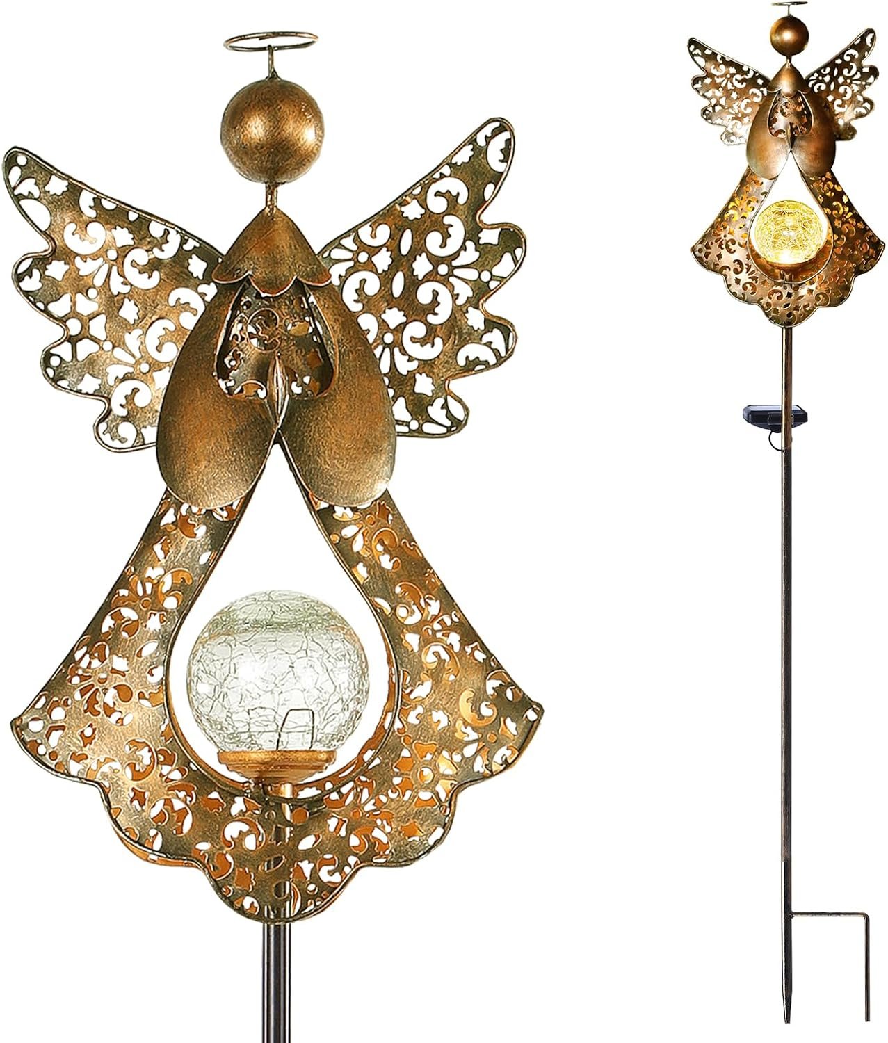 Starryfill Solar Angel Lights Stake, 40.5″Bronze Garden Decor, LED Memorial