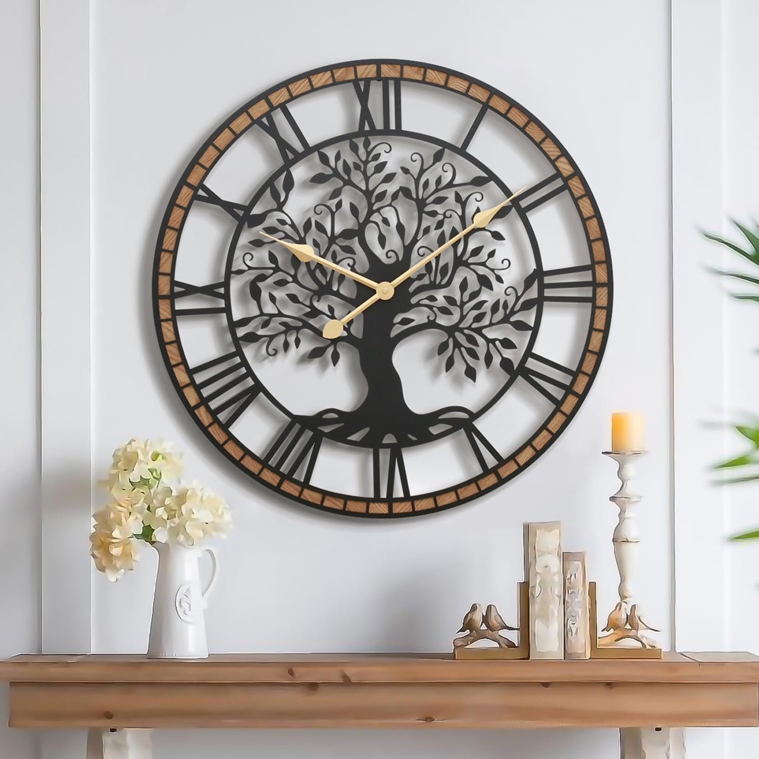 Micasso Large Wall Clock Decorative: 32 Inch Tree of Life Battery Operated