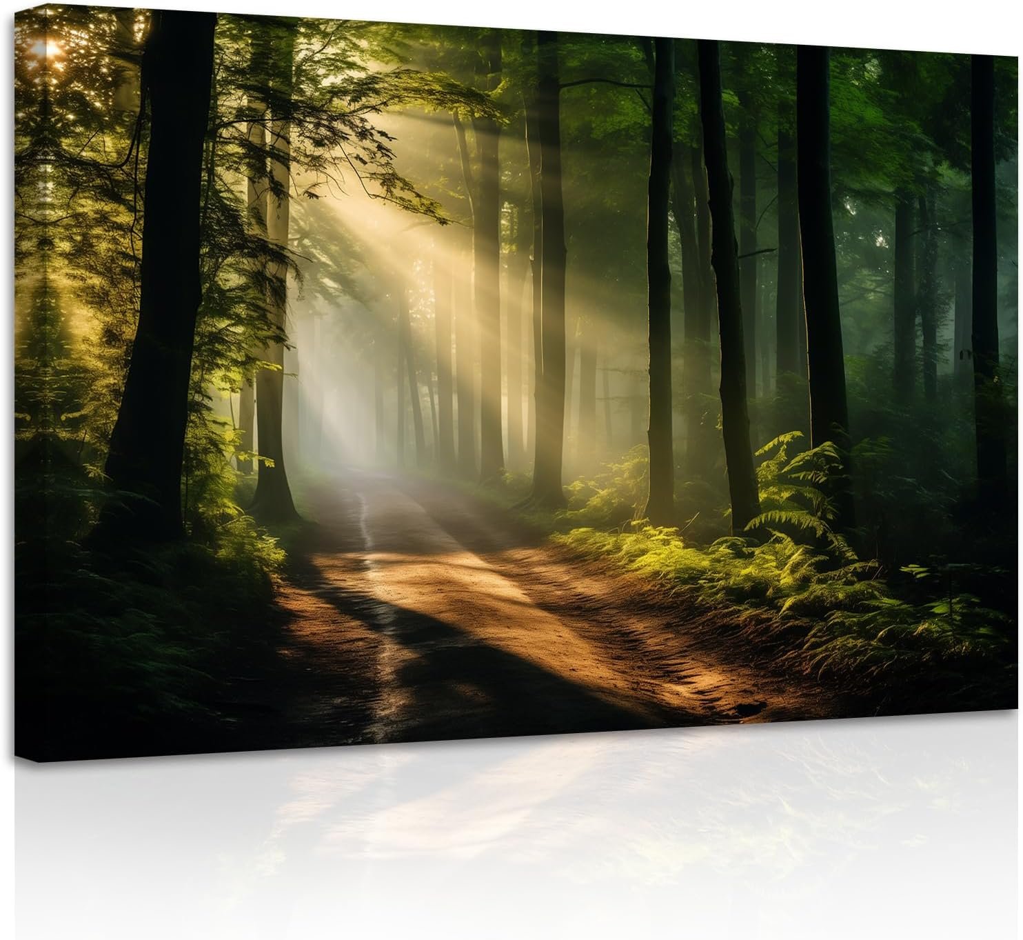ZXHYWYM Green Forest Canvas Wall Art Sunshine Through Forest Road Picture Prints Morning Sunrise Paintings Nature Landscape Wall Decor Framed(3, (12.00″ x 18.00″))