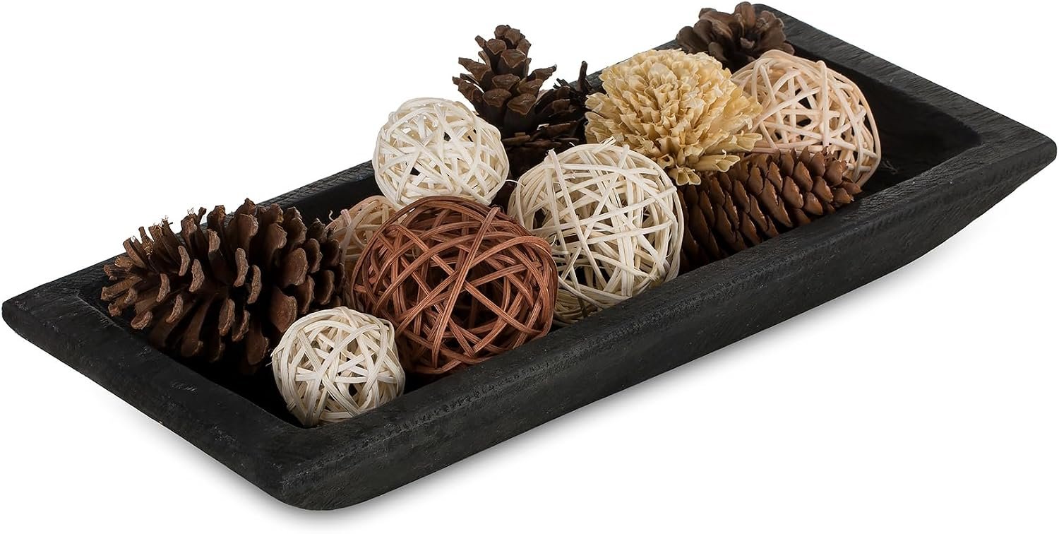 Hanobe Wood Decorative Bowl for Coffee Table Entryway Decor, Rustic Black