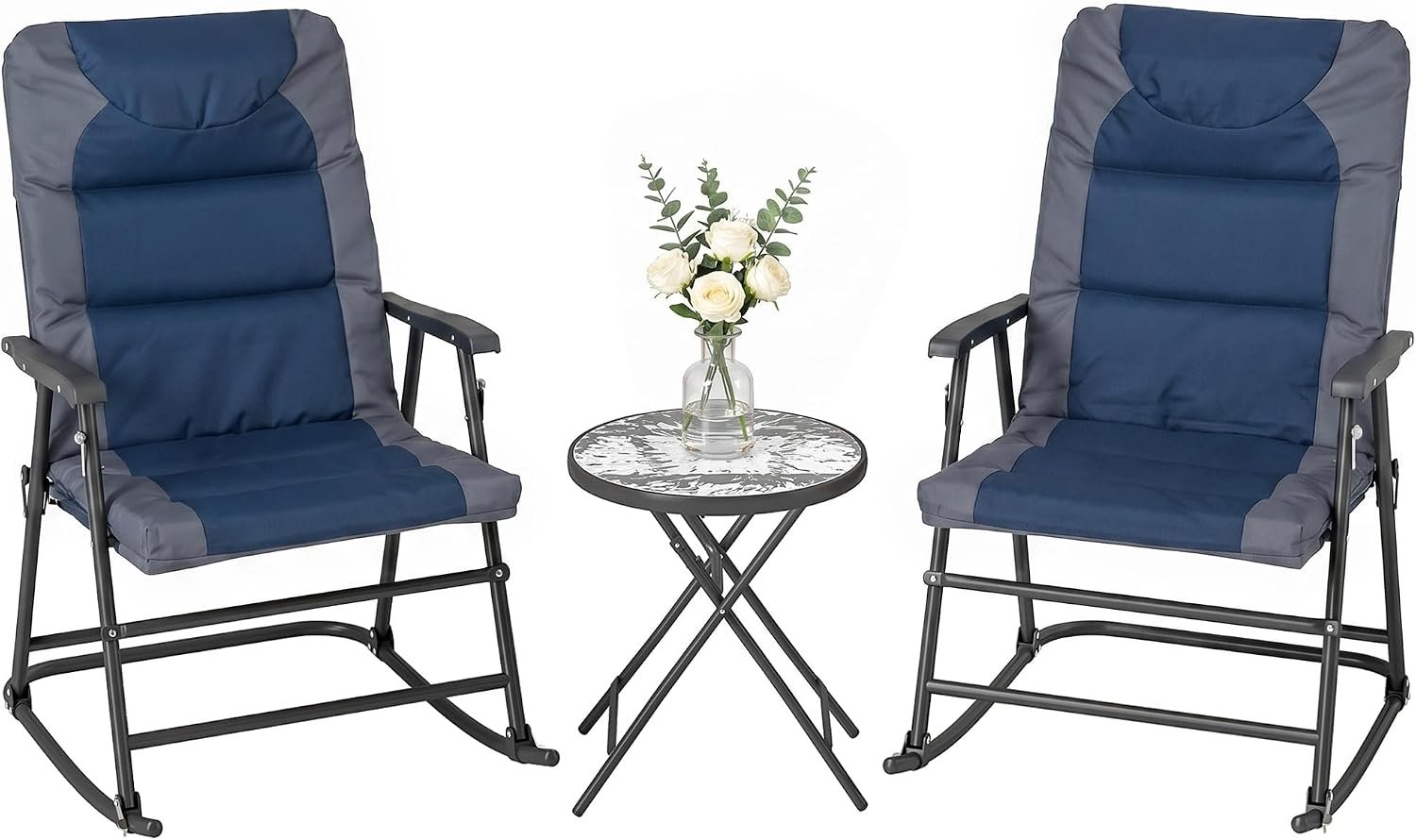 Outsunny 3 Piece Outdoor Patio Furniture Set Glass Coffee Table Navy Blue