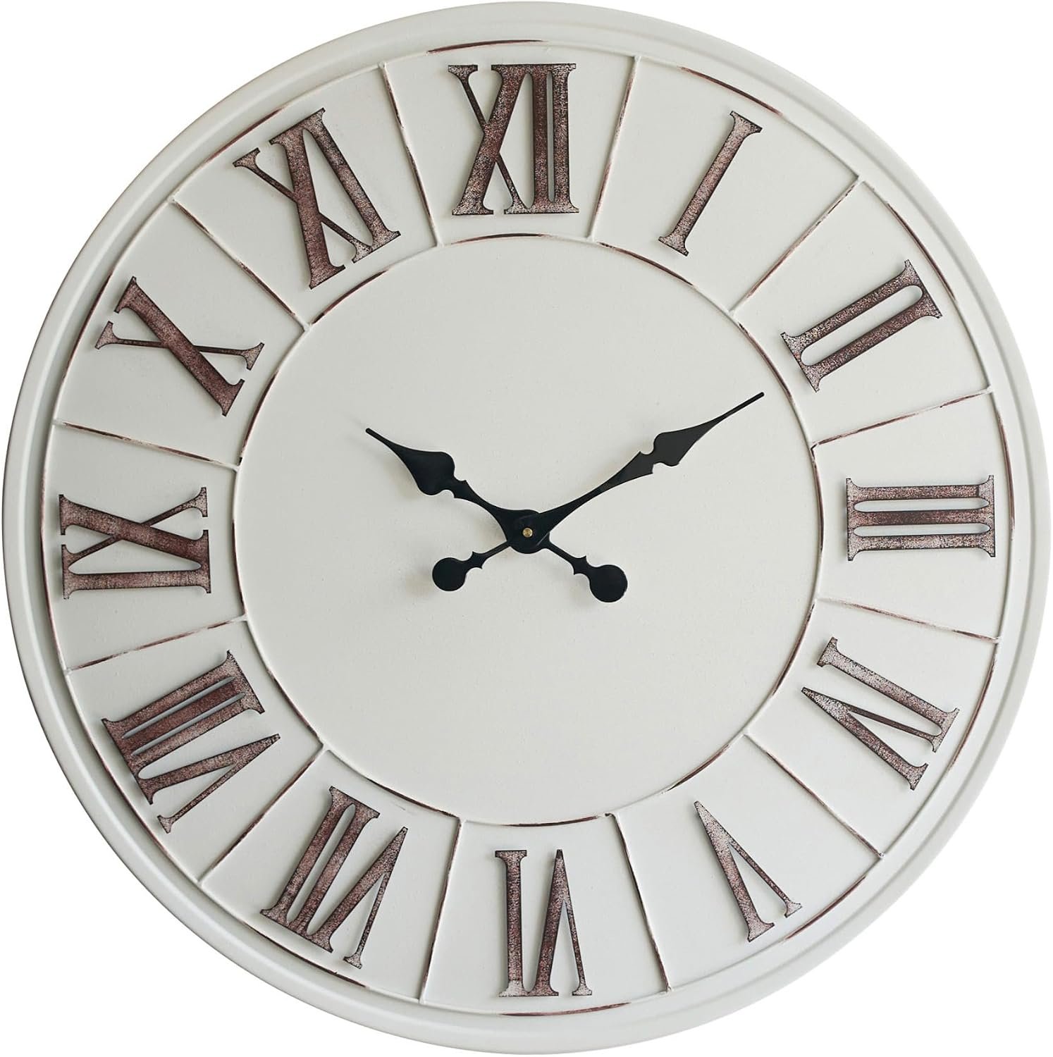 Oversized Farmhouse Wall Clock, 30 Inch, Rustic White, Metal Face