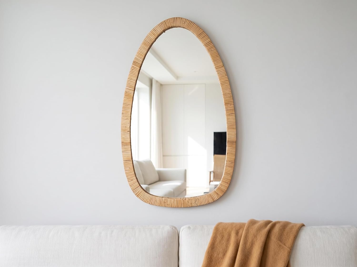 Rattan Boho Mirror for Decor, 31.5″ x 18″ Handmade Wall Mirror that is Farmhouse and Boho Wall Decor Style, Ideal for Hanging in the Bedroom, Living Room, Entryway, Nursery