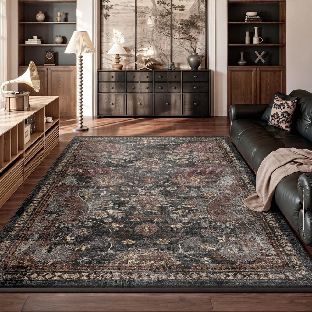RUGIXE Washable 8×10 Area Rug, Vintage Persian-Style Floral Living Room Rug