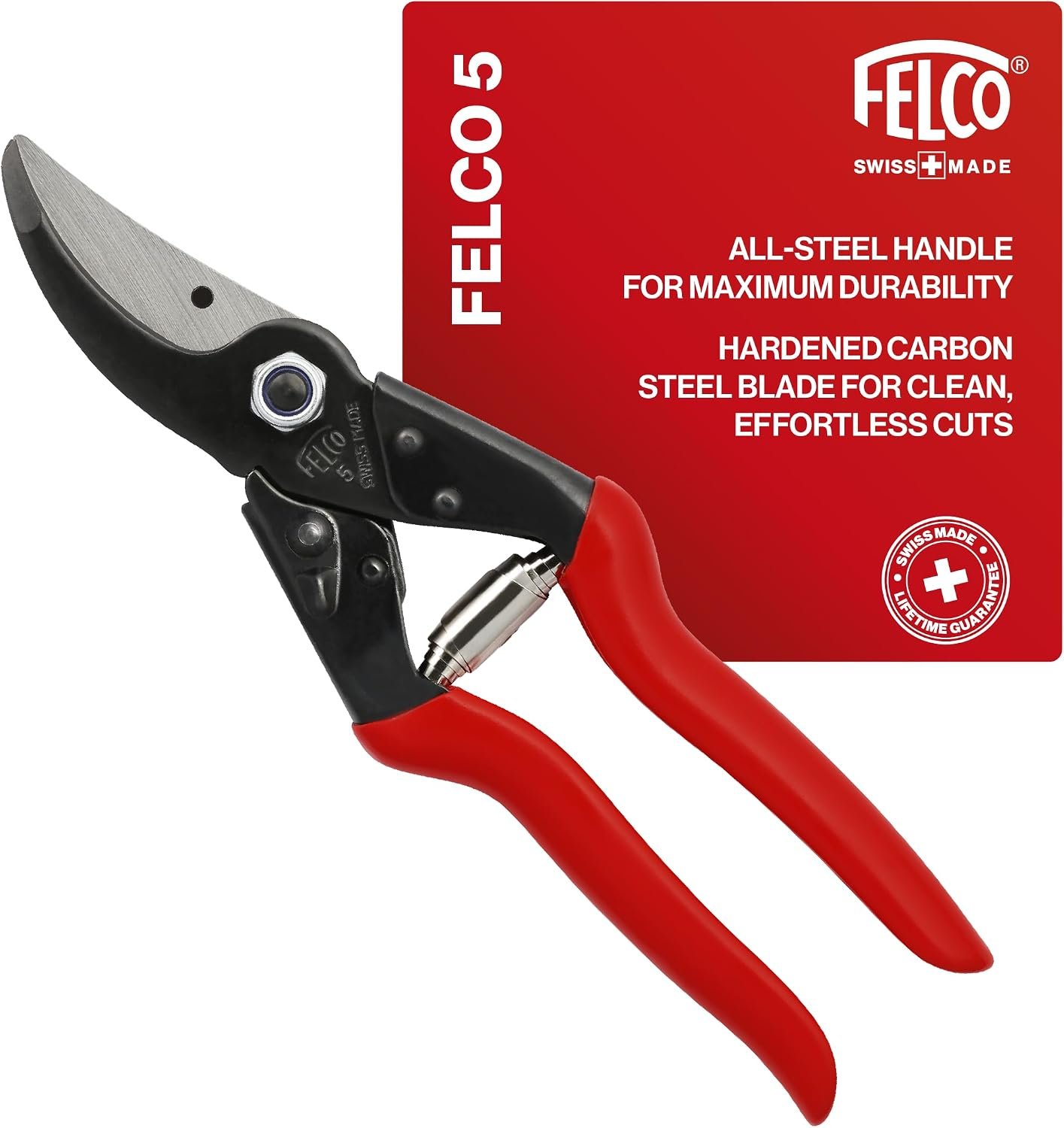 Felco F5 Pruning Shears – 8.9″ All Steel Large Swiss-Made Garden Clippers| Hand Pruners for Garden & Landscape | Garden Tool Cutter with Precision Bypass Blade, Forged Aluminum Body, Replaceable Parts