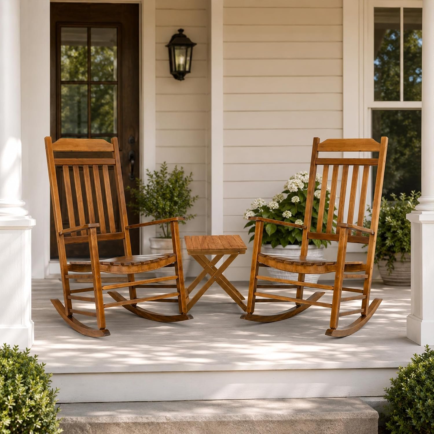 Kozyard 3-Piece Wooden Outdoor Rocking Chair Set