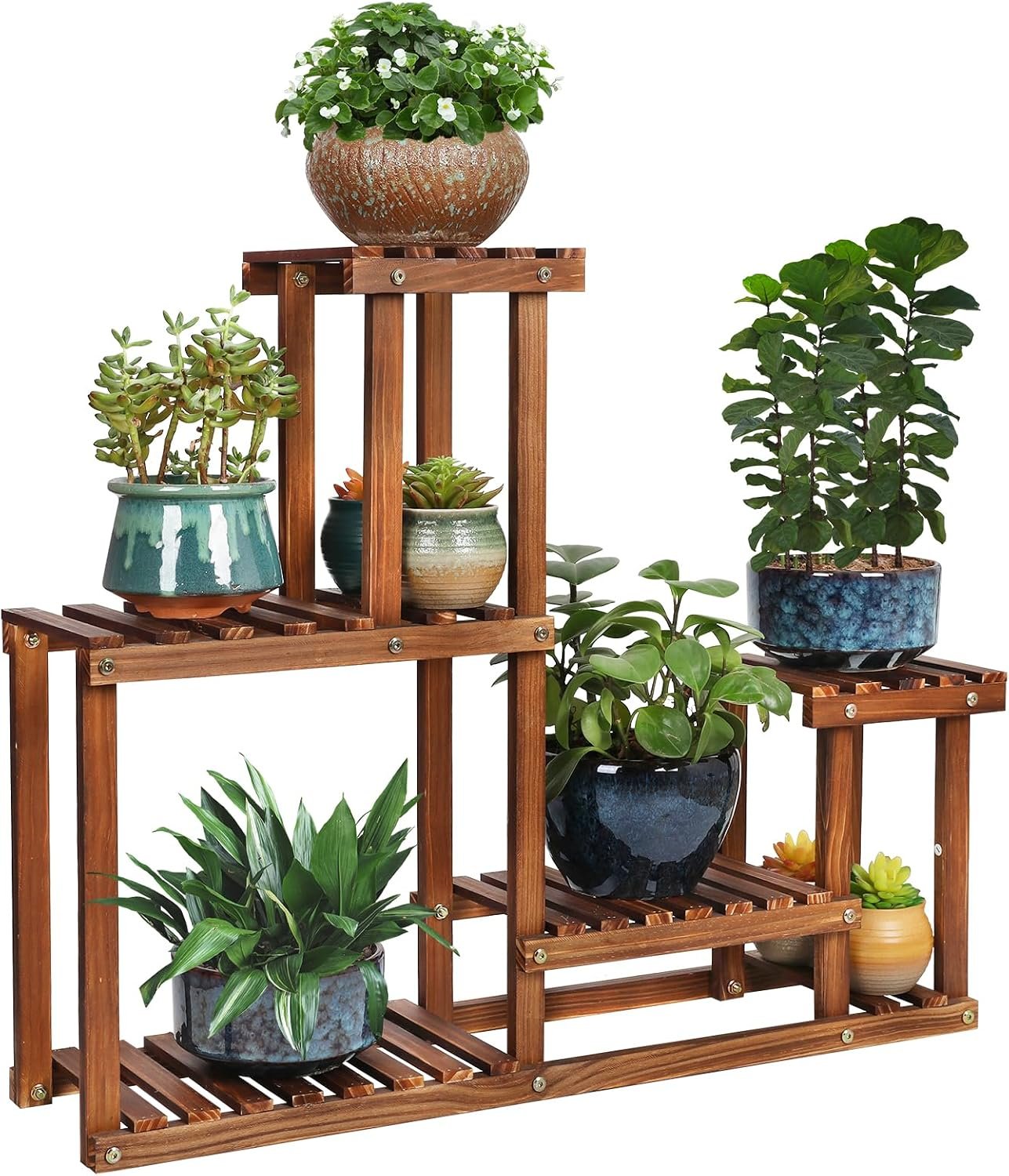 Pine Wood Plant Stand Indoor Outdoor Multi Layer Flower Shelf Rack