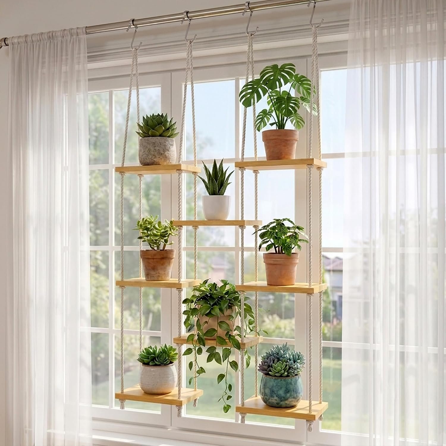 Window Plant Shelves, 8-Tier Hanging Shelves, Boho Paint Sill Shelf Indoor