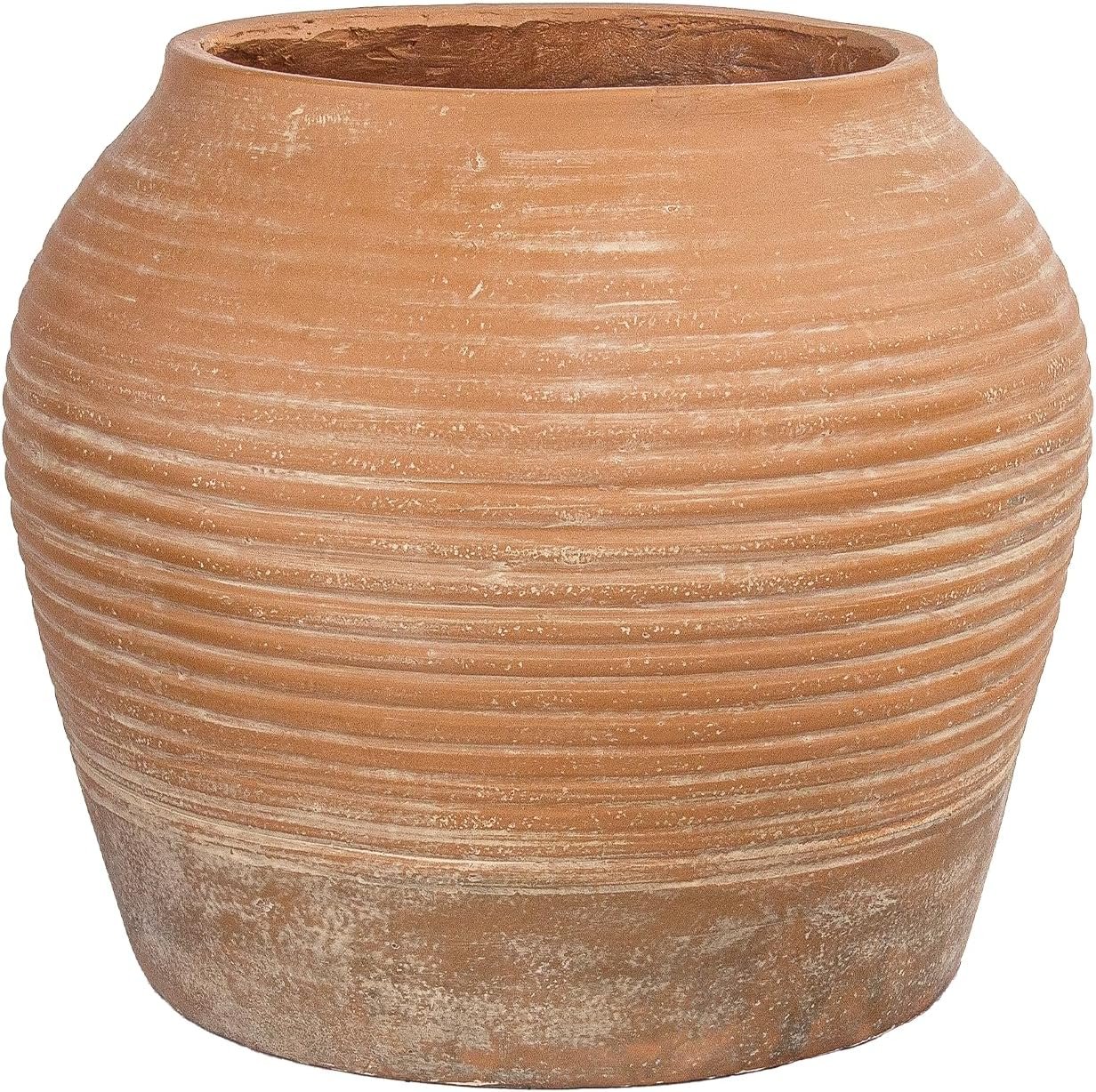 10″H x 12″ Dia Distressed Terracotta Clay Planter Pot with Drainage Hole, Rustic Vintage Flower Pot for Indoor Outdoor Plants, Decorative Clay-Style Planter for Patio, Porch, Garden, Farmhouse Décor