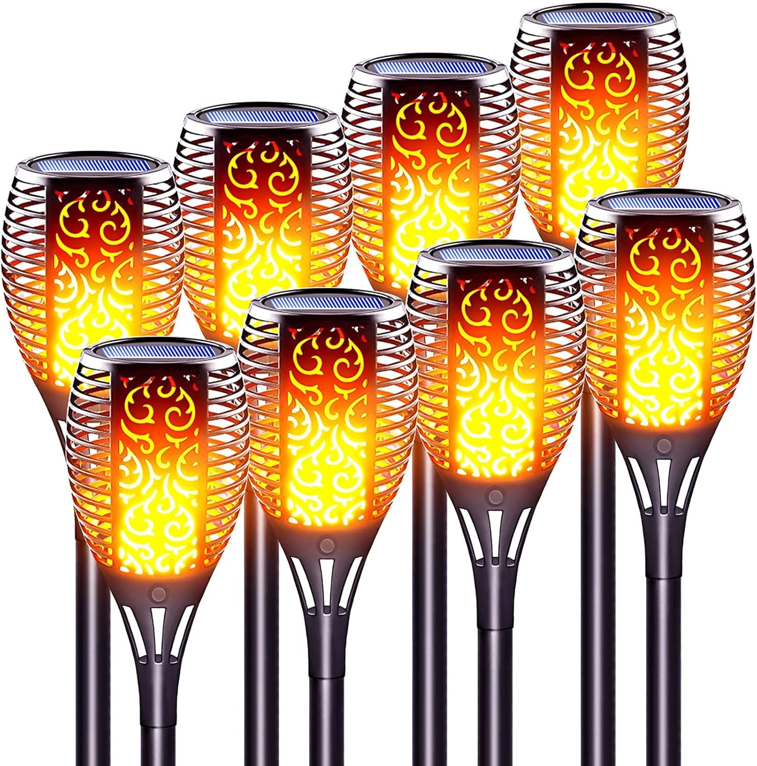 Large Size Solar Torch Light with Flickering Flame, 8 Pack