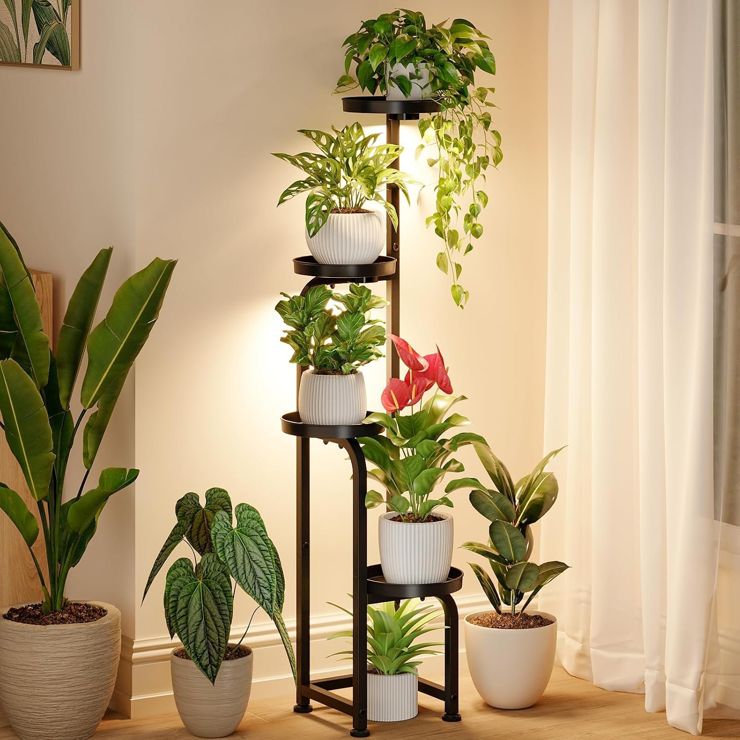 Bamworld Plant Stand with Grow Light Corner Metal Flower Pot Stands