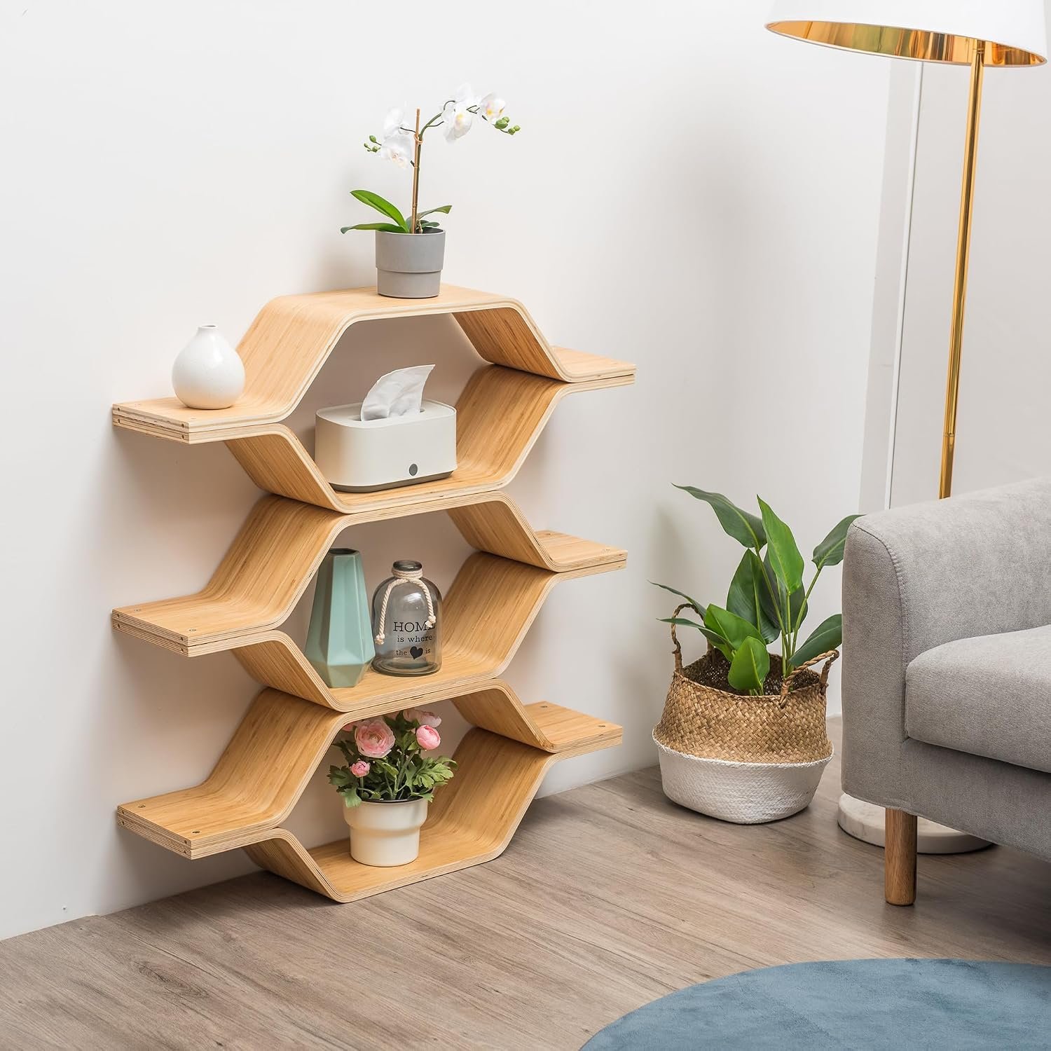 Honeycomb Bookshelf Hexagon Floating Shelves Storage Shelf Solid Wood Freely Combine Wall-Mounted Shelves for Living Room Study Bedroom Kitchen（6 Pieces）