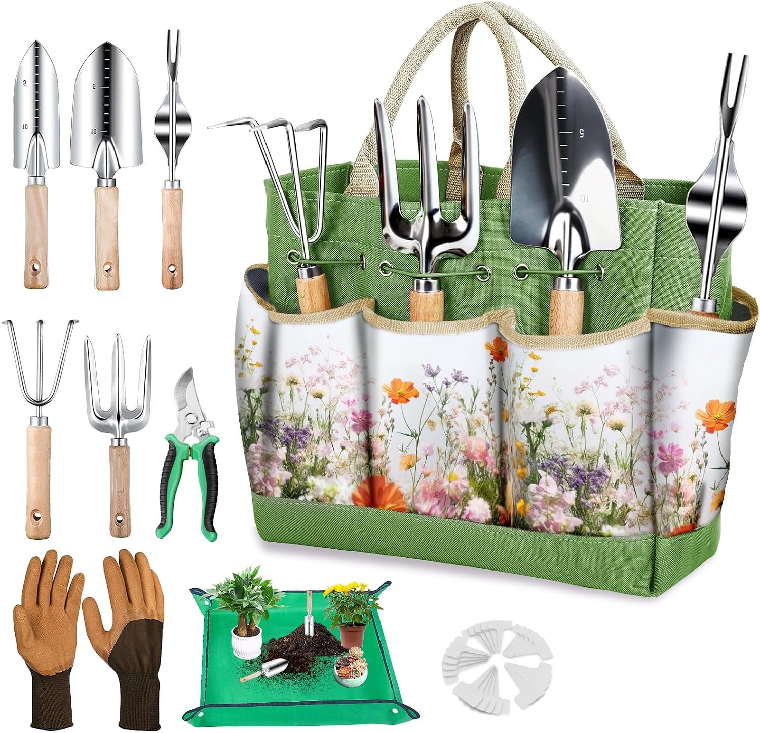 Gardening Tools Set for Women 29Pcs Heavy Duty Garden Hand Tools Set with Floral Tote Bag Rust-Proof Garden Tool Kit Supplies Gardening Esssential Garden Gifts for Mothers Day Mom Beginner