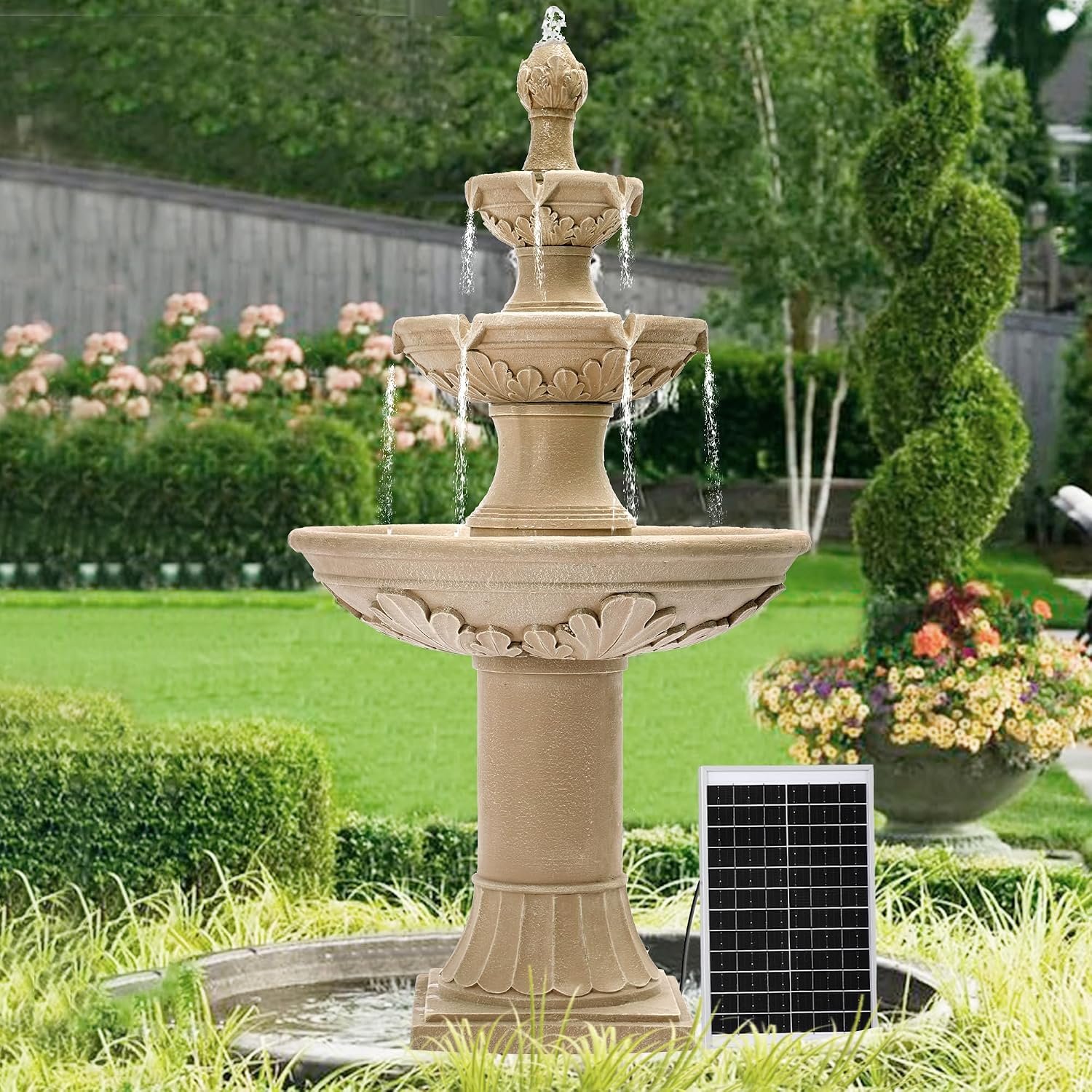 48.4″ H Italian Solar Water Fountain Outdoor Fountains and Waterfall
