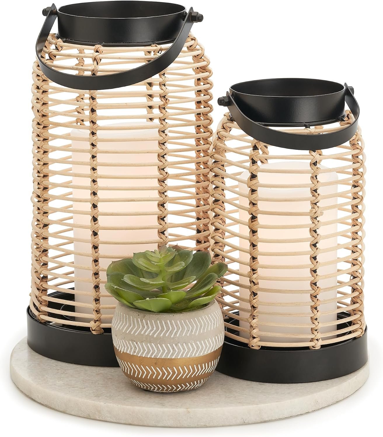 Natural Rattan Boho Lanterns – Handcrafted Chic Farmhouse Decor for Home