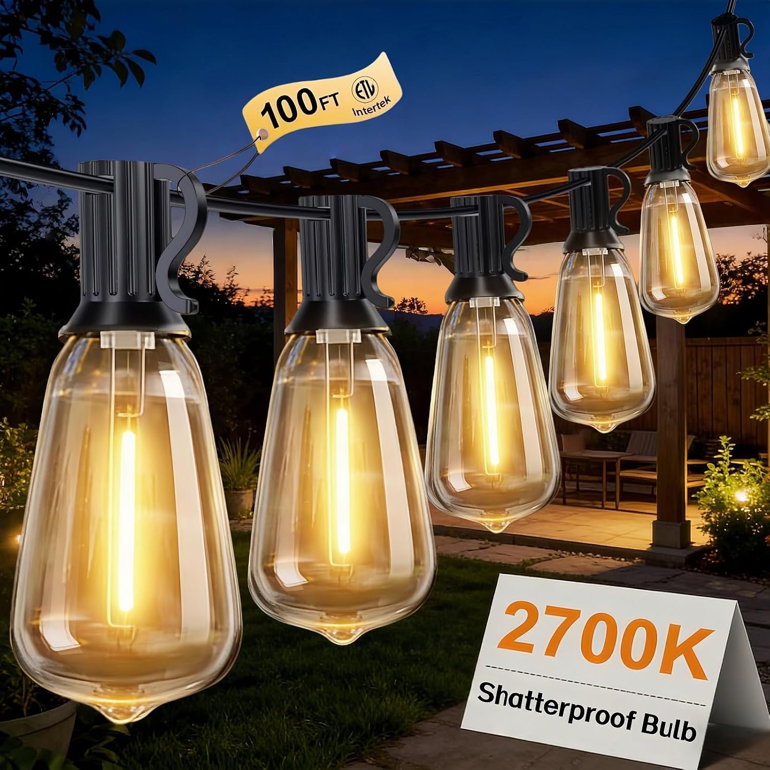 100FT Outdoor String Lights, IP45 Waterproof Patio Lights LED ST38