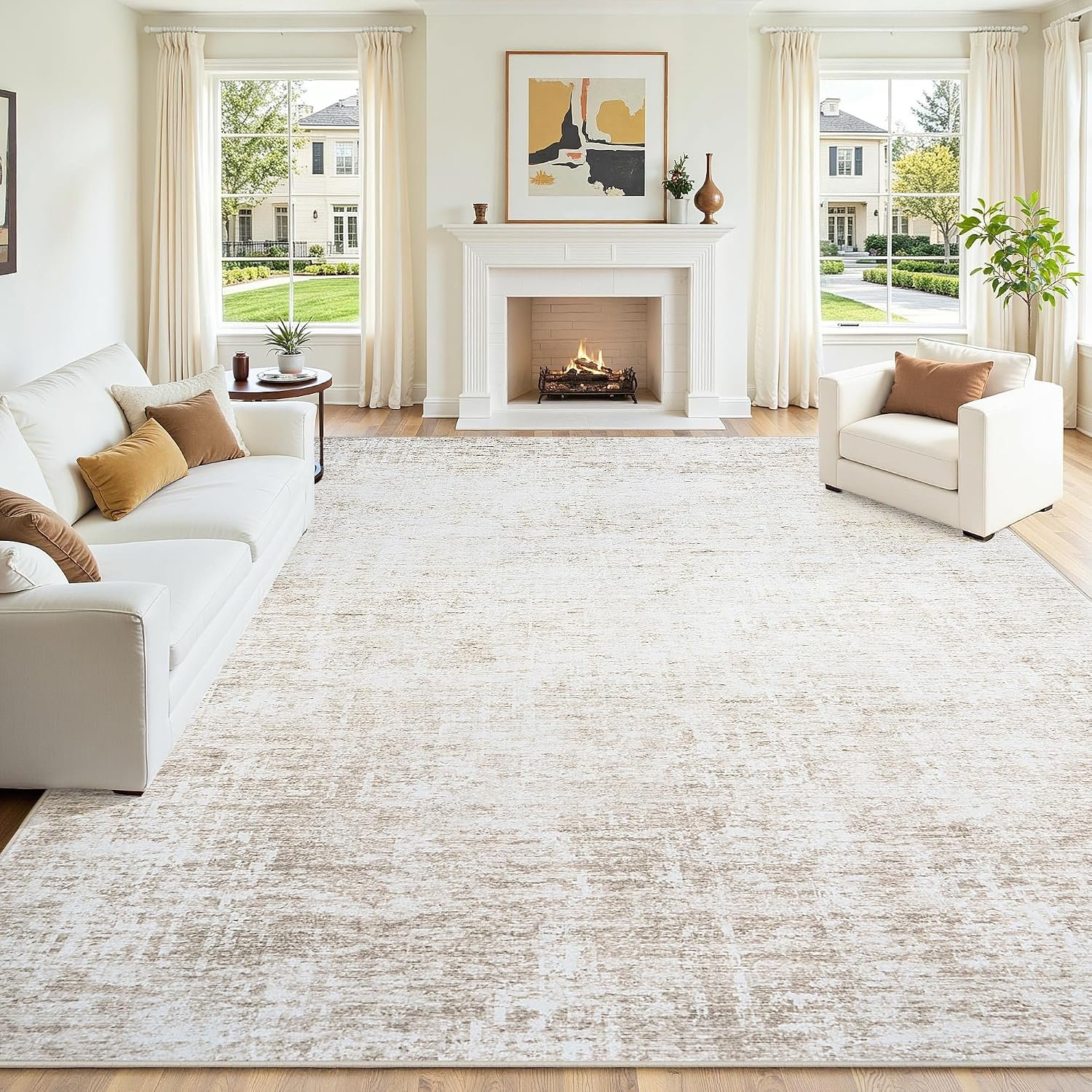 8×10 Area Rugs for Living Room Large Washable Beige Non-Slip Rug