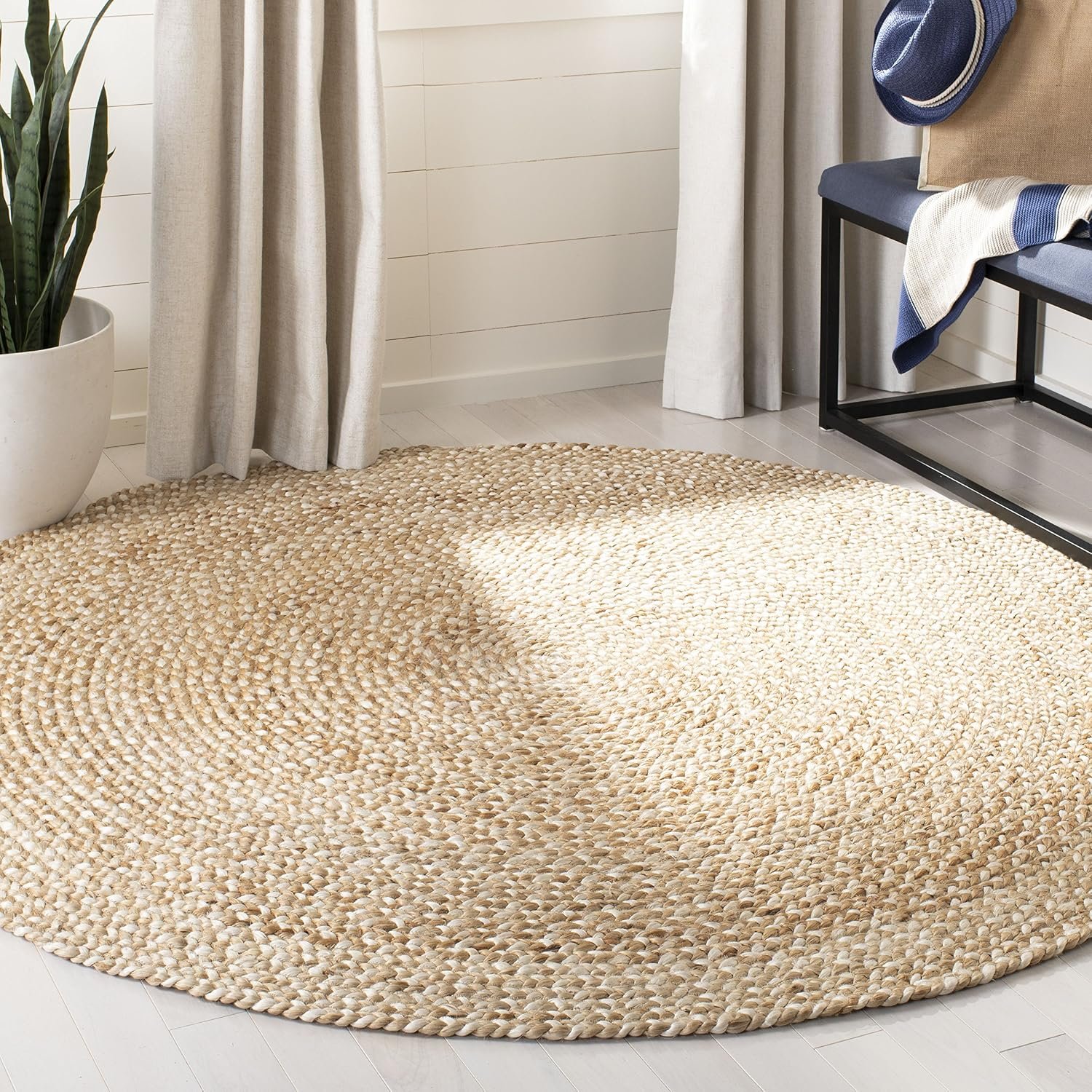SAFAVIEH Natural Fiber Round Collection 4′ Round Ivory NF804B Handmade Boho Charm Braided Jute Area Rug