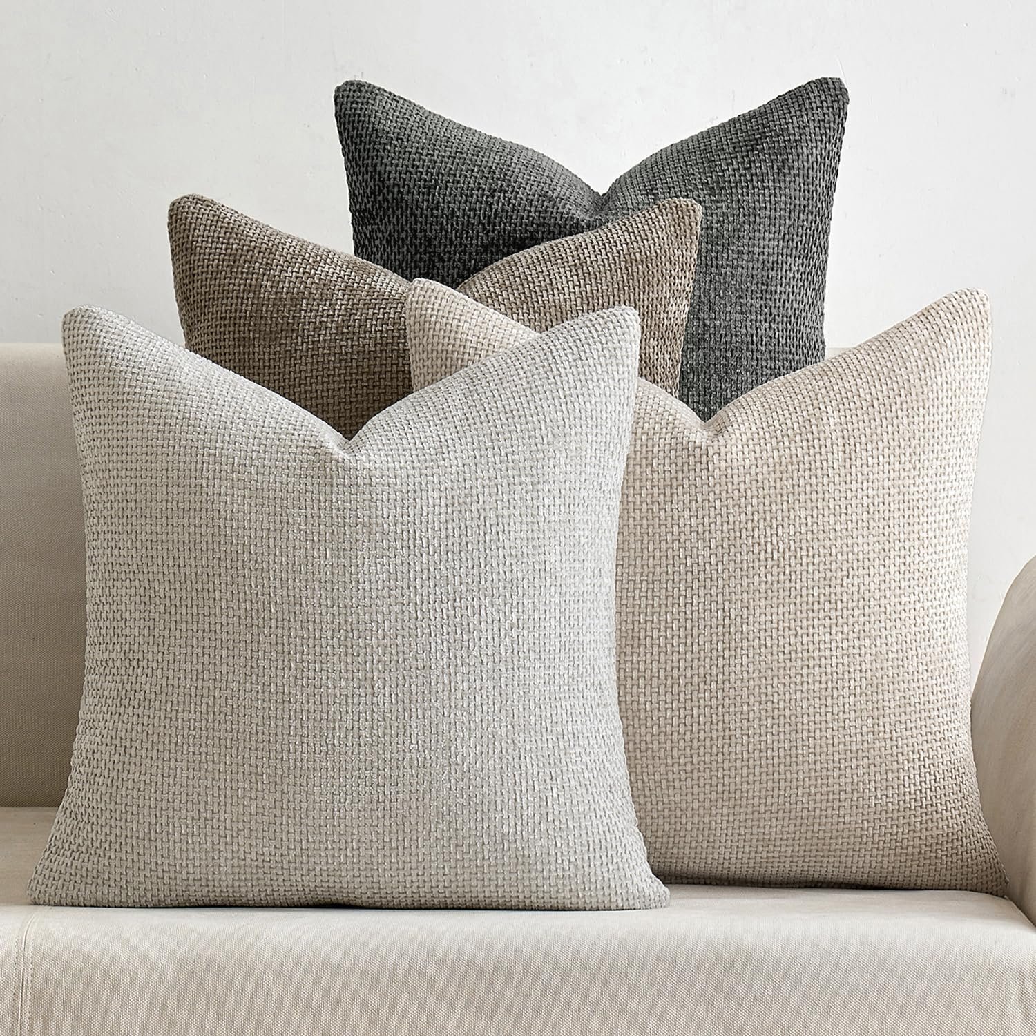 MIULEE Soft Decorative Chenille Pillow Covers Neutral 20×20 Pack of 4