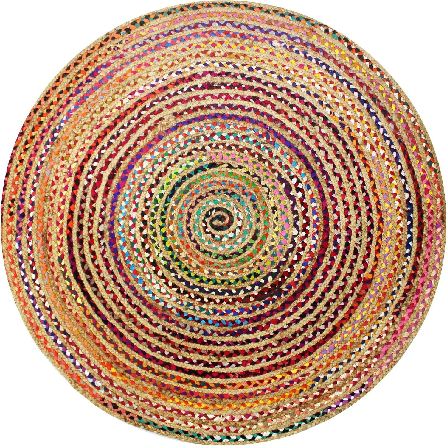 COTTON CRAFT Jute Chindi Braid Rag Rug – 3 Feet Round Multi Color Area Rug