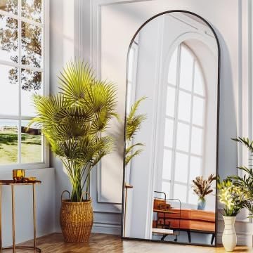 Antok 58″ x21” Arched Full Length Mirror with Stand, Floor Mirror, Black