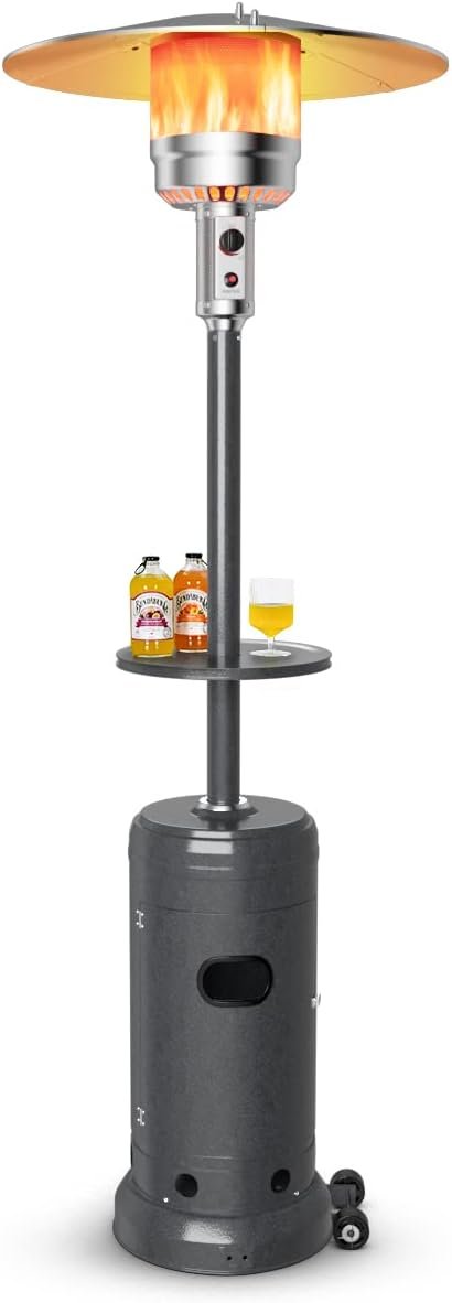 Giantex Outdoor Propane Heater, 50000 BTU Standing Gas Heater w/Shelf Tabletop & Wheels, Tip-Over Protection & Auto Shut Off, CSA Certified, Portable Patio Heaters for Home & Commercial Use (Grey)
