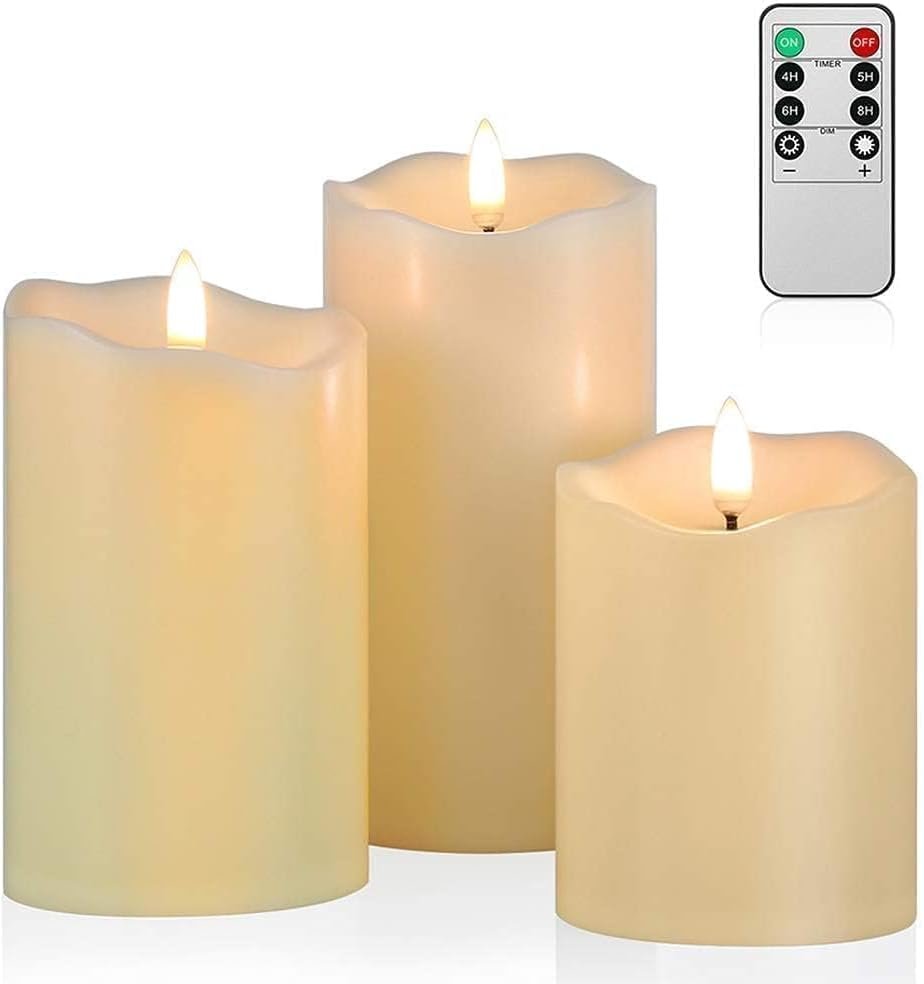ANGELLOONG Flickering Flameless Candles with Remote, Fake Candles Set of 3