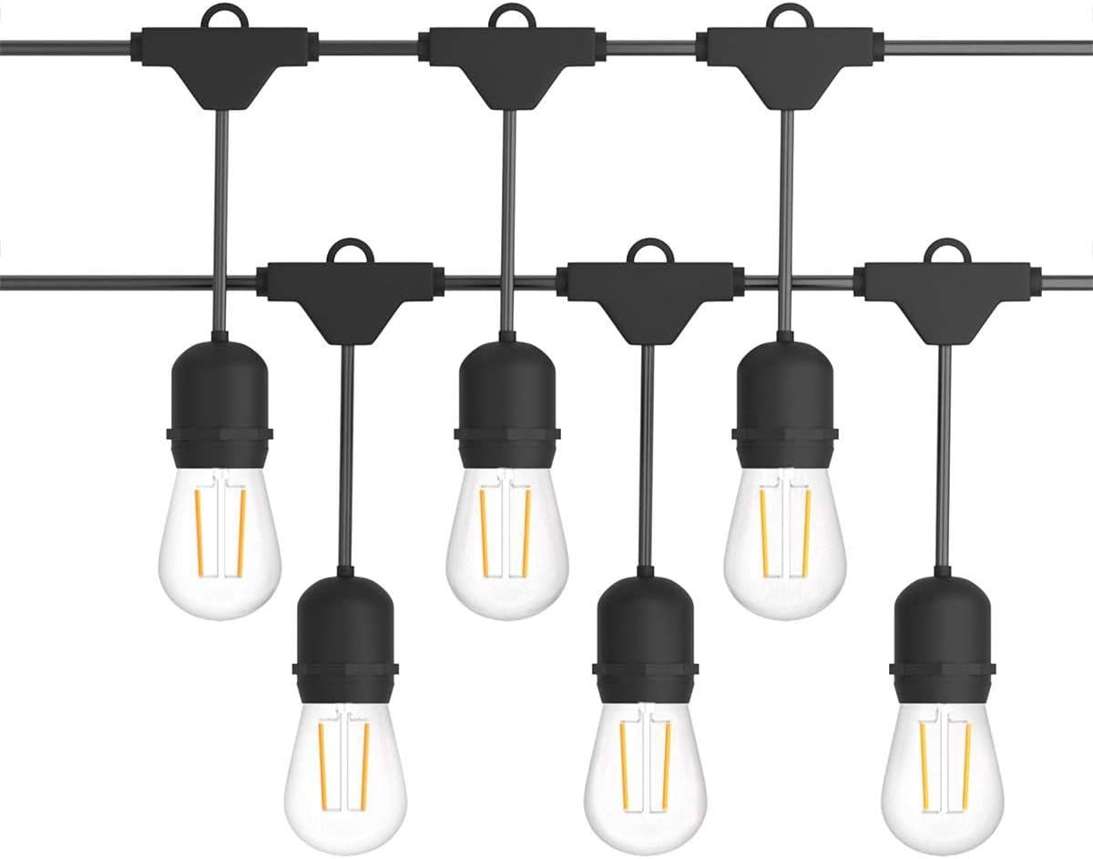 Costzon LED String Lights, 48 Ft Waterproof Commercial Grade Decorative Outdoor String Lights, UL Listed, 15 Hanging Sockets, 16PCS S14 2W LED Bulbs, Suitable for Garden Café Wedding Malls (2 Pack)