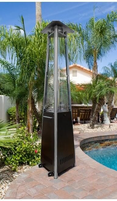 Natural Gas Glass Tube Patio Heater, 38000BTU, Commerical Grade 3-Side Patio Heater, Wheels Included, Only for Natural Gas, Hose not included.