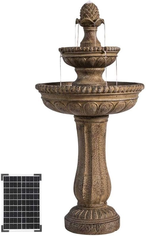 XBrand 39″ Solar Water Fountain, Sand Stone Resin
