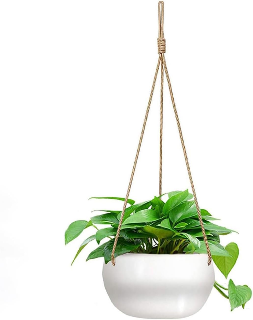 Ceramic Hanging Planters for Indoor Outdoor Plants,8 in Modern Plant Pot Round Porcelain Hanger Basket with Rope Hanging Plant Holder Drainage Flower Pot for Herbs Ferns Ivy Pothos,White