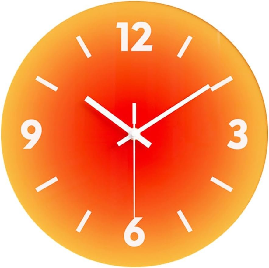 12 in Modern Wall Clock, Silent Glass Clock, Decorative Wall Clocks for Living Room Kitchen Office Bedroom (Orange)